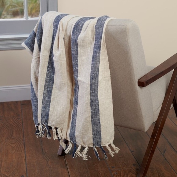 NWT, Primitives by Kathy, Blue Stripe Throw, 50”x60”, Cotton - Picture 2 of 4